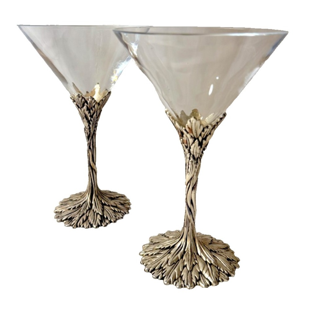 Vintage ~ Grey Goose Martini Glasses ~ Set of 2 w/ Tree Branch Pewter Stem